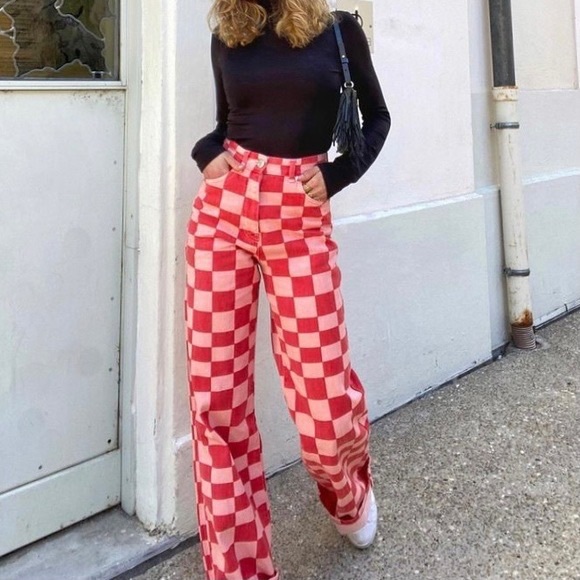 Zara | Pants u0026 Jumpsuits | Zara Pink Checkered Wide Leg Pants | Poshmark